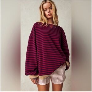 FREE PEOPLE Classic Striped Pullover Sweat Shirt Size Small